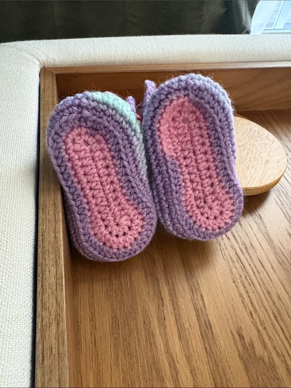 Handmade Crochet 3-6 months baby Booties - Pink & Mint